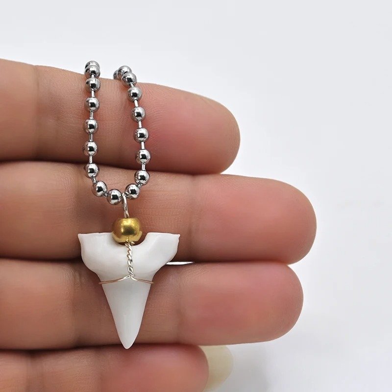 Metal Beaded Shark Tooth Necklace
