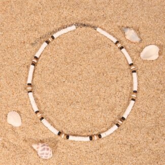 White Beaded Puka Sell Necklace