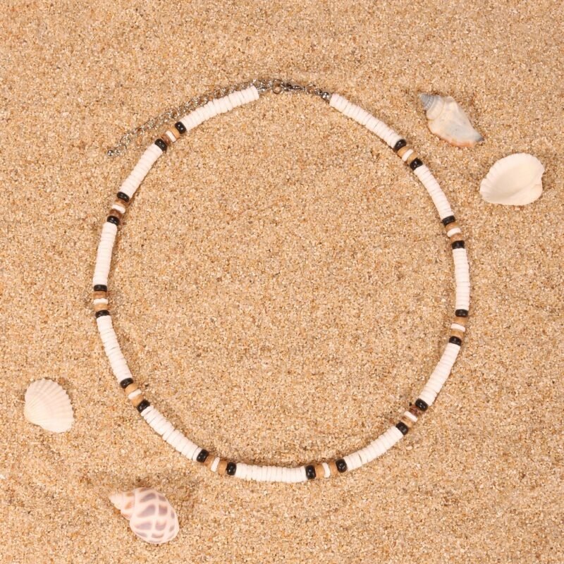 White Beaded Puka Sell Necklace